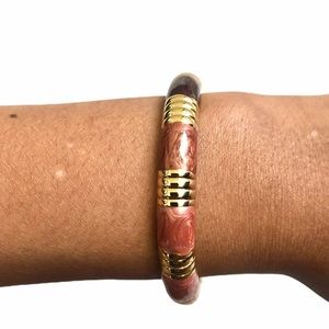 Enamel Bangle Bracelet with Brown and Gold Accent